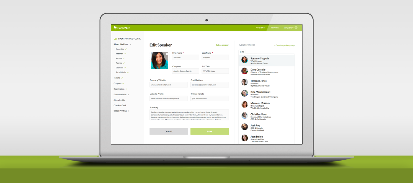 eventnut screenshot - edit event speaker